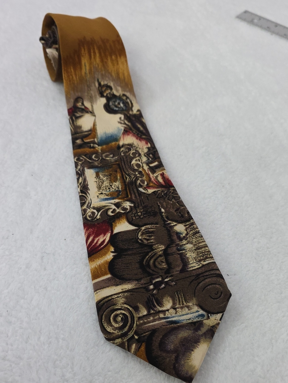 Le Suis Artistic Silk Necktie Museum Print Brown Multicolor